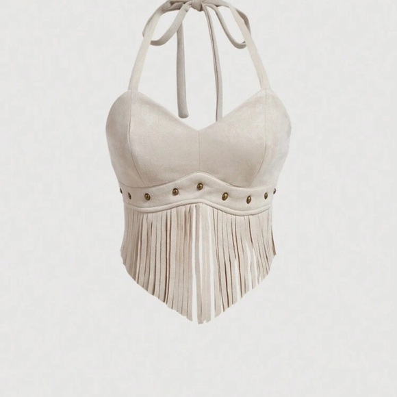 Ivory Fringe Halter Top - Picture 2 of 2